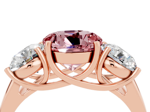 Rose gold Three-Stone Round Cut Morganite Engagement Ring with Prong Setting_4