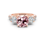 Rose gold Three-Stone Round Cut Morganite Pavé Band with Four-Prong Setting