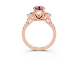 Rose gold Three-Stone Round Cut Morganite Pavé Band with Four-Prong Setting_3