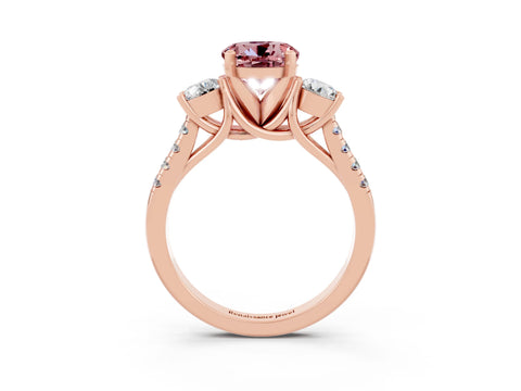 Rose gold Three-Stone Round Cut Morganite Pavé Band with Four-Prong Setting_3