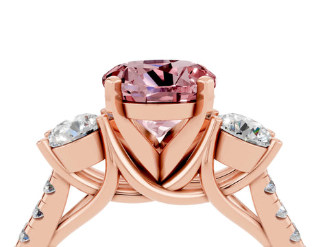 Rose gold Three-Stone Round Cut Morganite Pavé Band with Four-Prong Setting_4