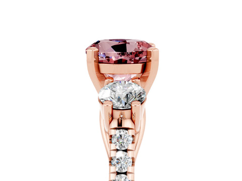 Rose gold Three-Stone Round Cut Morganite Pavé Band with Four-Prong Setting_5