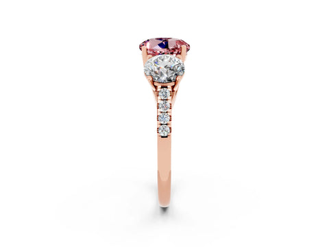 Rose gold Three-Stone Round Cut Morganite Ring with Pavé Band and Prong Setting_14