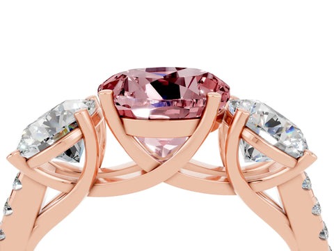 Rose gold Three-Stone Round Cut Morganite Ring with Pavé Band and Prong Setting_16