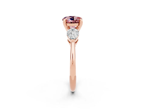 Rose gold Three-Stone Round Cut Morganite Ring with Pear Side Stones and Four-Prong Setting_2