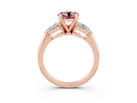 Rose gold Three-Stone Round Cut Morganite Ring with Pear Side Stones and Four-Prong Setting_3
