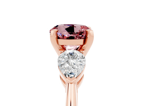 Rose gold Three-Stone Round Cut Morganite Ring with Pear Side Stones and Four-Prong Setting_5
