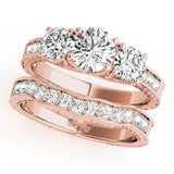 Rose gold Three-Stone Round Cut Pavé Band with Prong Setting 1