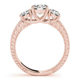 Rose gold Three-Stone Round Cut Pavé Band with Prong Setting 2