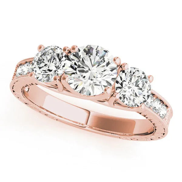 Rose gold Three-Stone Round Cut Pavé Band with Prong Setting