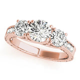 Rose gold Three-Stone Round Cut Pavé Band with Prong Setting