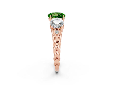Rose gold Three-Stone Round Cut Peridot Braided Band Ring with Four-Prong Setting_14