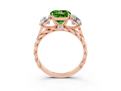 Rose gold Three-Stone Round Cut Peridot Braided Band Ring with Four-Prong Setting_15