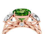 Rose gold Three-Stone Round Cut Peridot Braided Band Ring with Four-Prong Setting_16