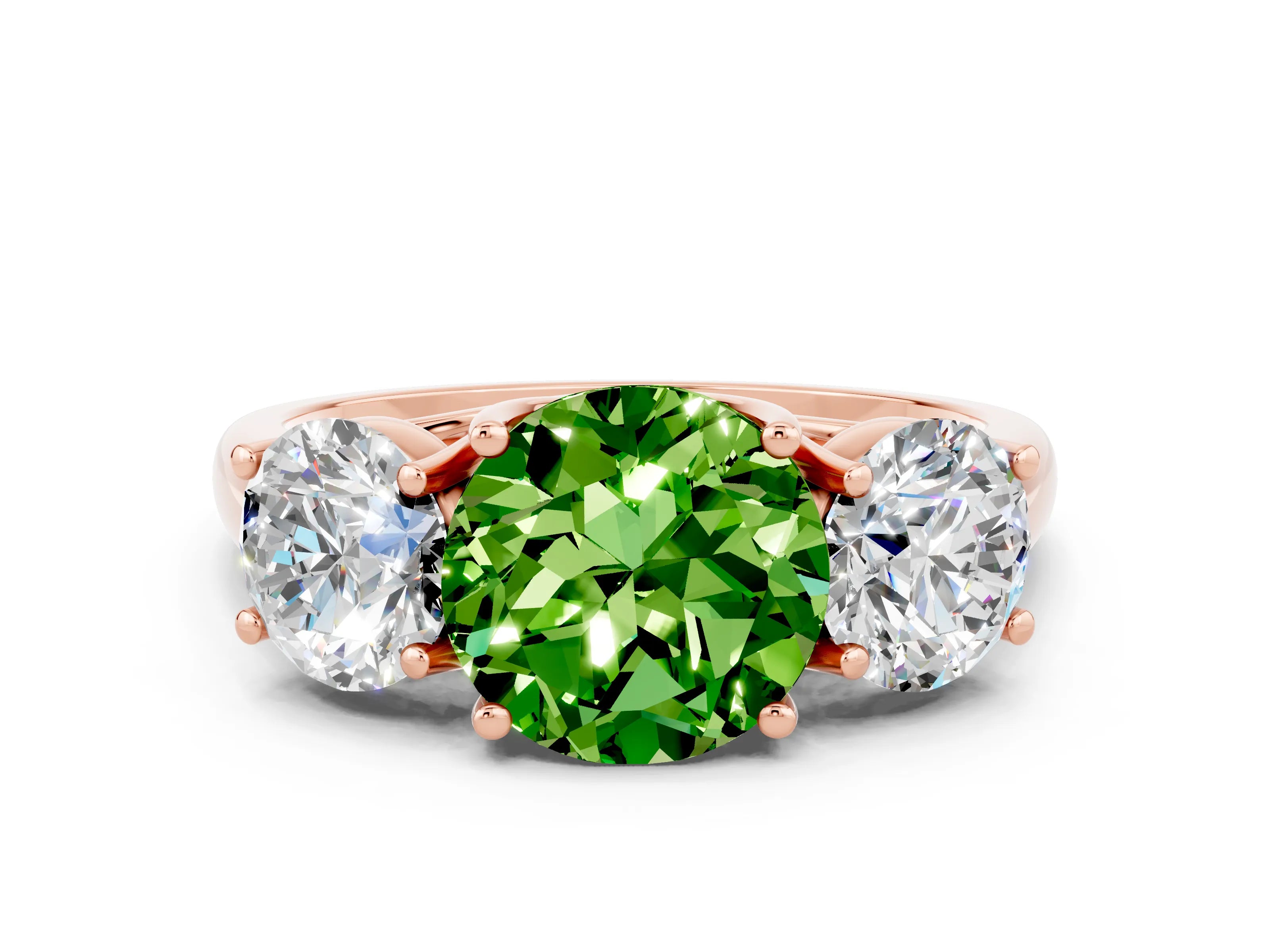 Rose gold Three-Stone Round Cut Peridot Engagement Ring with Prong Setting