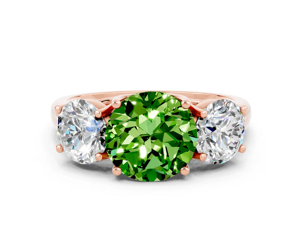 Rose gold Three-Stone Round Cut Peridot Engagement Ring with Prong Setting