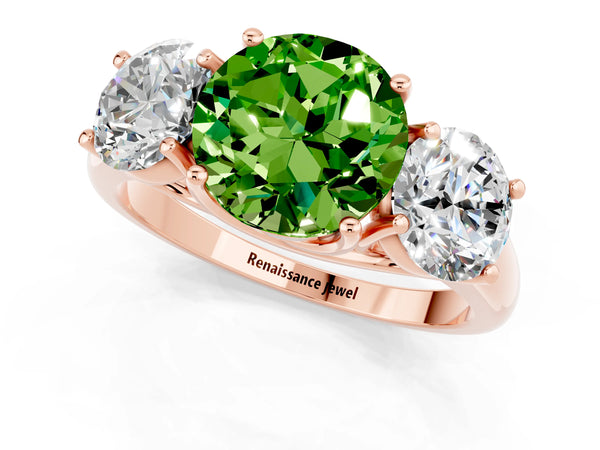 Rose gold Three-Stone Round Cut Peridot Engagement Ring with Prong Setting