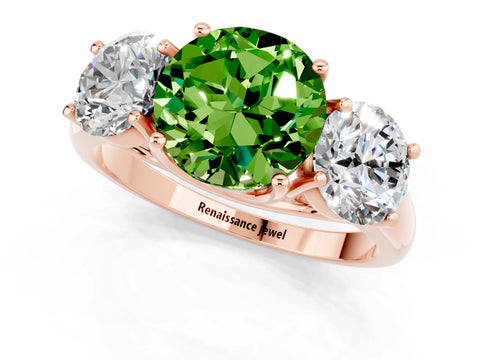 Rose gold Three-Stone Round Cut Peridot Engagement Ring with Prong Setting_1