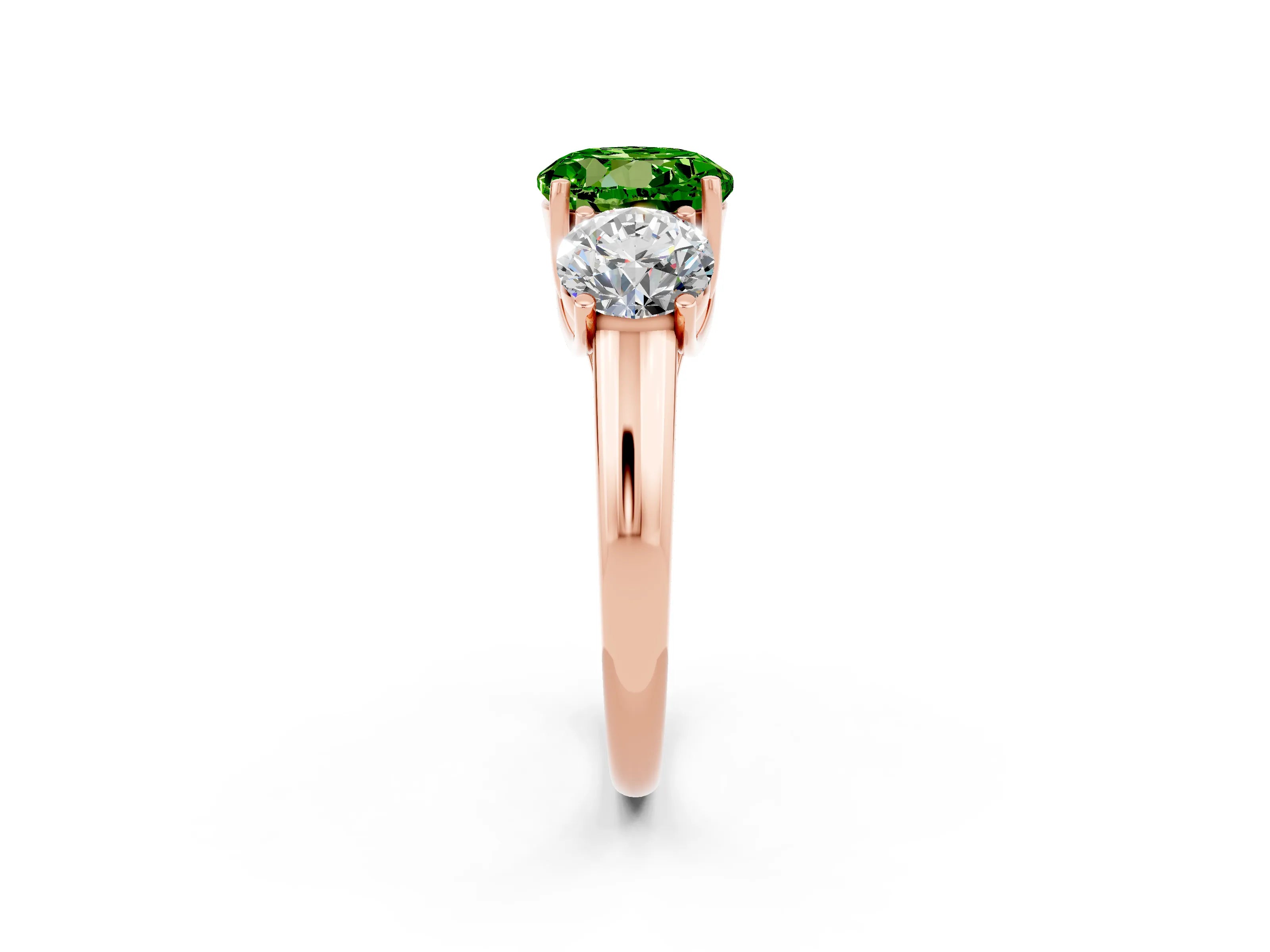 Rose gold Three-Stone Round Cut Peridot Engagement Ring with Prong Setting_2