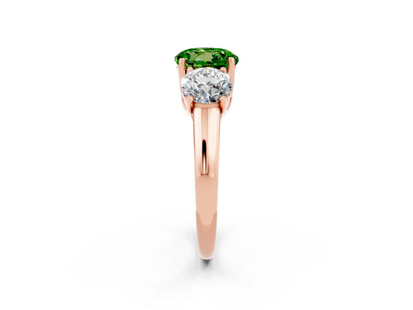 Rose gold Three-Stone Round Cut Peridot Engagement Ring with Prong Setting