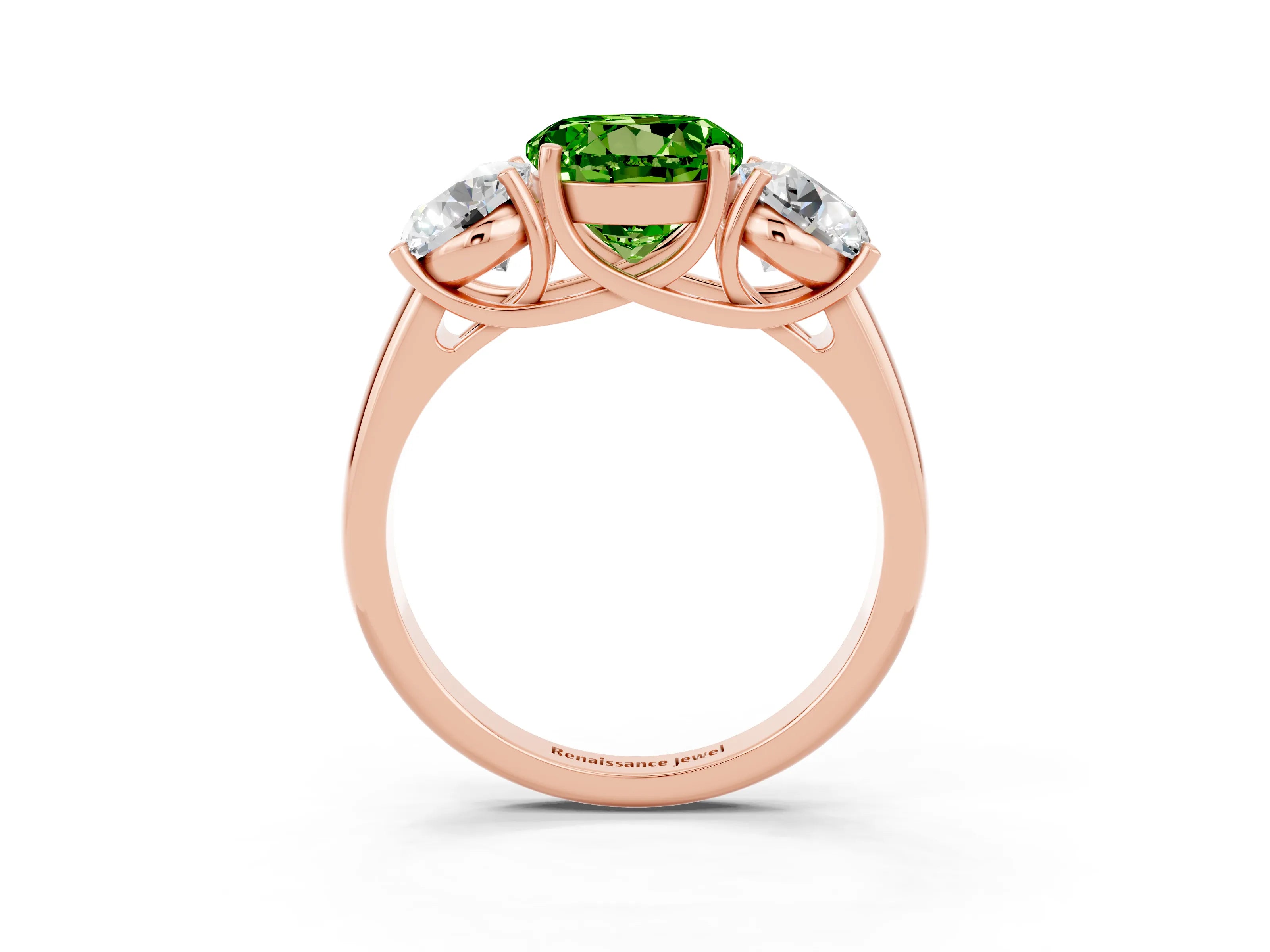 Rose gold Three-Stone Round Cut Peridot Engagement Ring with Prong Setting_3