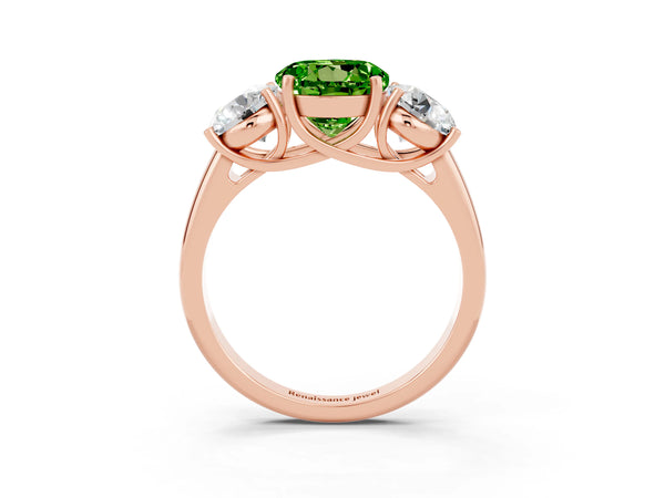 Rose gold Three-Stone Round Cut Peridot Engagement Ring with Prong Setting