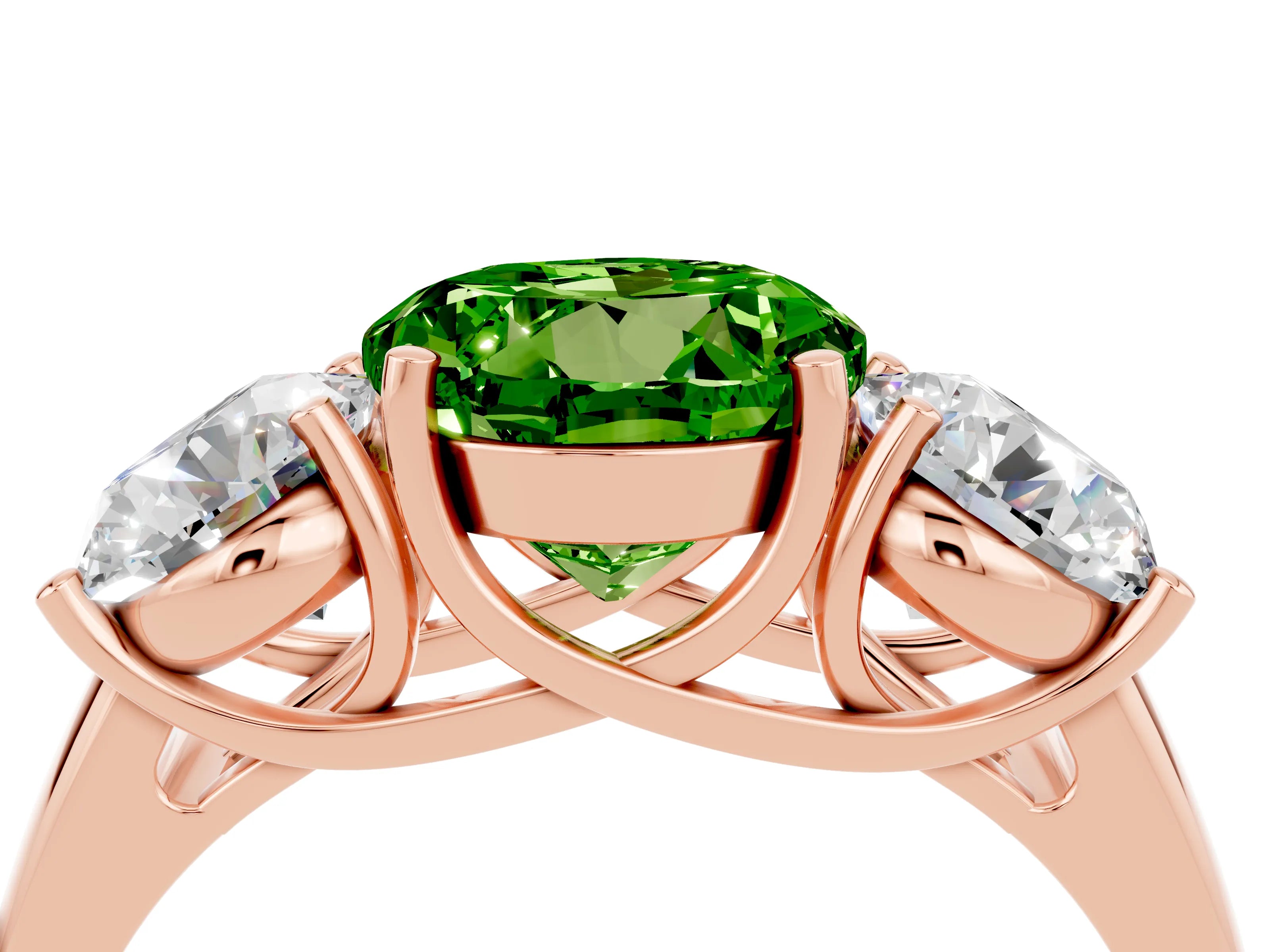 Rose gold Three-Stone Round Cut Peridot Engagement Ring with Prong Setting_4