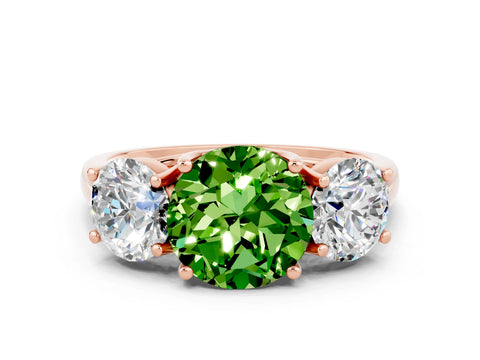 Rose gold Three-Stone Round Cut Peridot Engagement Ring with Prong Setting