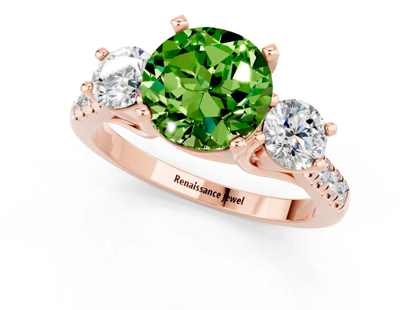 Rose gold Three-Stone Round Cut Peridot Pavé Band with Four-Prong Setting