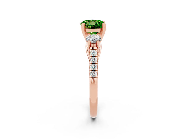 Rose gold Three-Stone Round Cut Peridot Pavé Band with Four-Prong Setting