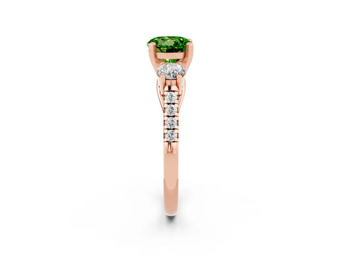 Rose gold Three-Stone Round Cut Peridot Pavé Band with Four-Prong Setting_2