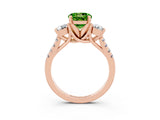 Rose gold Three-Stone Round Cut Peridot Pavé Band with Four-Prong Setting_3