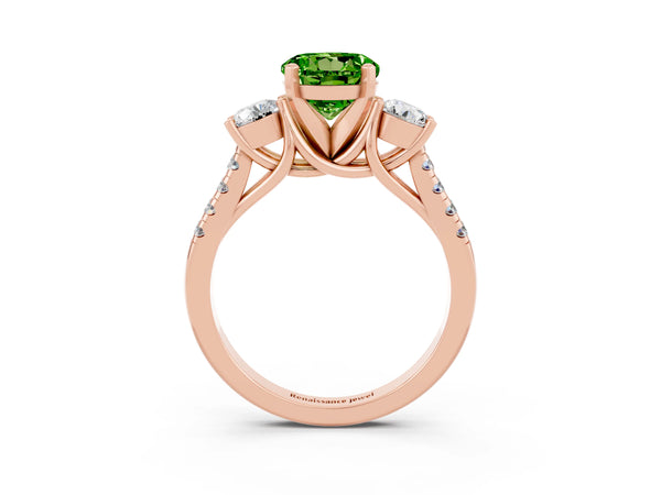 Rose gold Three-Stone Round Cut Peridot Pavé Band with Four-Prong Setting