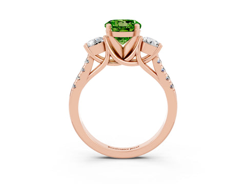 Rose gold Three-Stone Round Cut Peridot Pavé Band with Four-Prong Setting_3