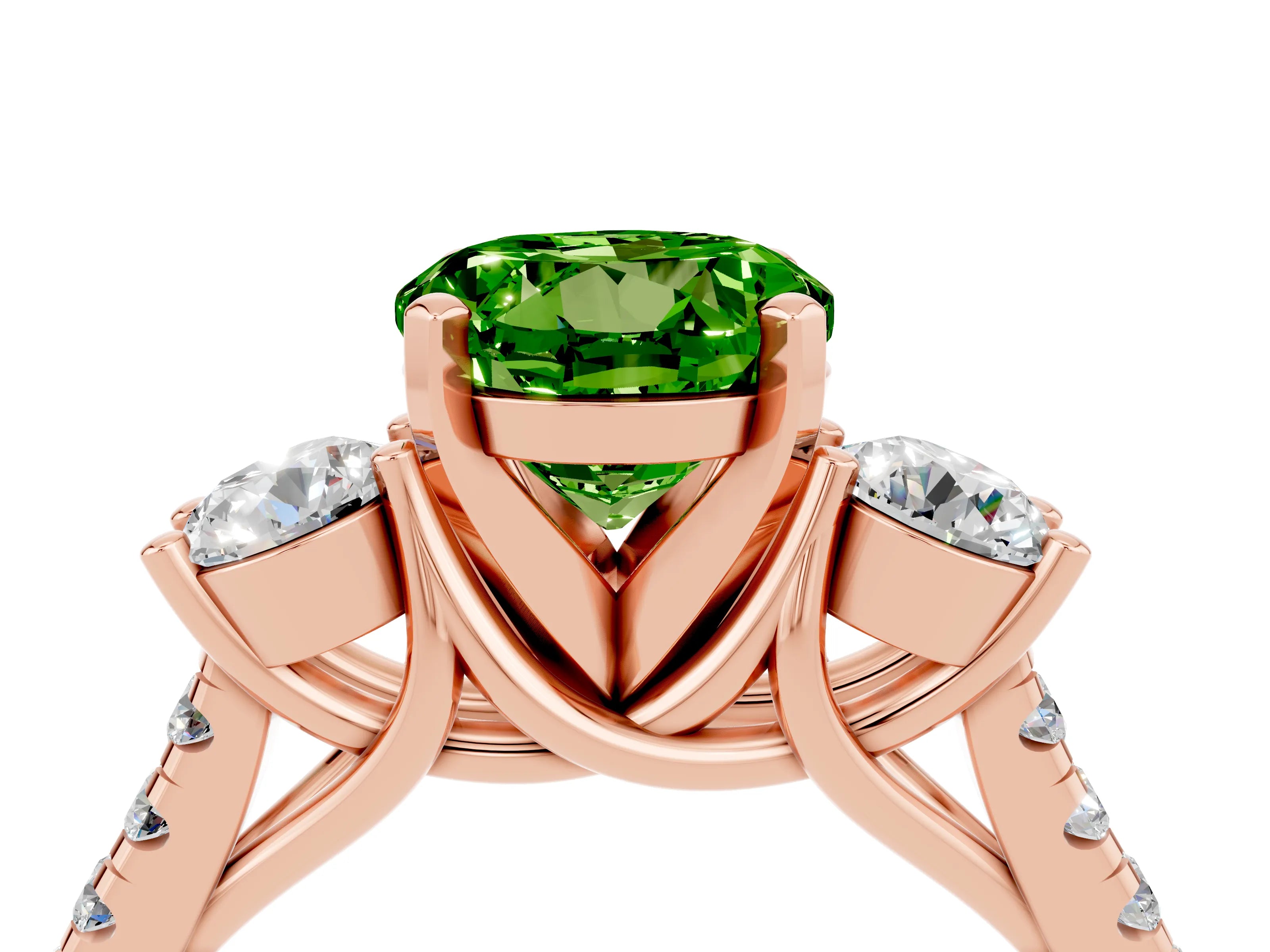Rose gold Three-Stone Round Cut Peridot Pavé Band with Four-Prong Setting_4