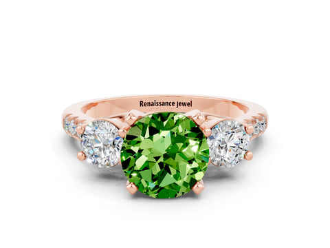 Rose gold Three-Stone Round Cut Peridot Pavé Band with Four-Prong Setting