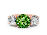 Rose gold Three-Stone Round Cut Peridot Ring with Pavé Band and Prong Setting_12
