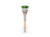 Rose gold Three-Stone Round Cut Peridot Ring with Pavé Band and Prong Setting_14