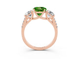 Rose gold Three-Stone Round Cut Peridot Ring with Pavé Band and Prong Setting_15