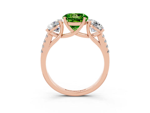 Rose gold Three-Stone Round Cut Peridot Ring with Pavé Band and Prong Setting_15