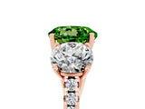 Rose gold Three-Stone Round Cut Peridot Ring with Pavé Band and Prong Setting_17