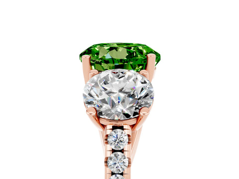 Rose gold Three-Stone Round Cut Peridot Ring with Pavé Band and Prong Setting_17