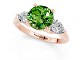 Rose gold Three-Stone Round Cut Peridot Ring with Pear Side Stones and Four-Prong Setting_1