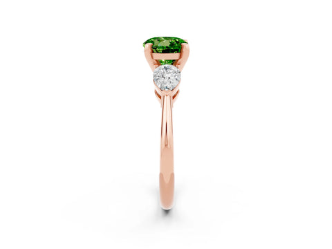 Rose gold Three-Stone Round Cut Peridot Ring with Pear Side Stones and Four-Prong Setting_2