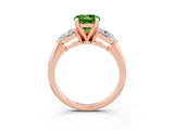 Rose gold Three-Stone Round Cut Peridot Ring with Pear Side Stones and Four-Prong Setting_3