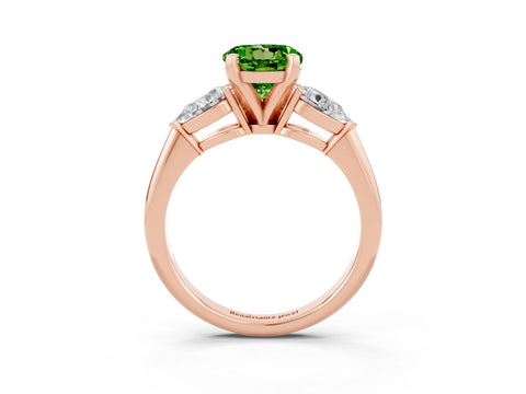 Rose gold Three-Stone Round Cut Peridot Ring with Pear Side Stones and Four-Prong Setting_3