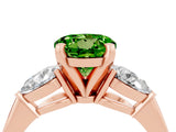 Rose gold Three-Stone Round Cut Peridot Ring with Pear Side Stones and Four-Prong Setting_4
