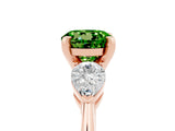 Rose gold Three-Stone Round Cut Peridot Ring with Pear Side Stones and Four-Prong Setting_5