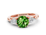 Rose gold Three-Stone Round Cut Peridot Ring with Pear  Side Stones in Four-Prong Setting_12
