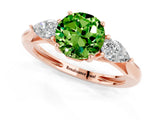 Rose gold Three-Stone Round Cut Peridot Ring with Pear  Side Stones in Four-Prong Setting_13